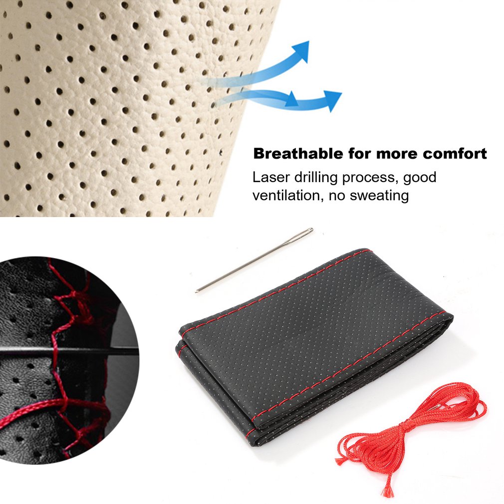 4 Kleur Diy Textuur Soft Auto Stuurhoes Met Naalden En Discussie Kunstleer Auto Covers auto-Styling