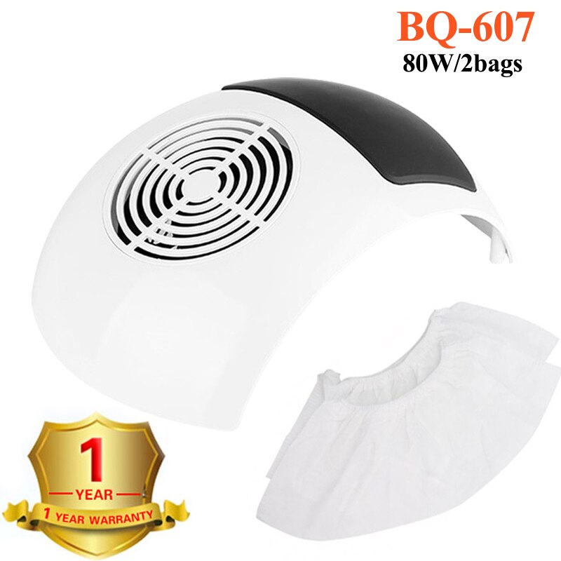 80W Strong Power Nail Dust Collector Nail Fan Art Salon Suction Dust Collector Machine Vacuum Cleaner Fan With Reusable Filter: BQ-607-white