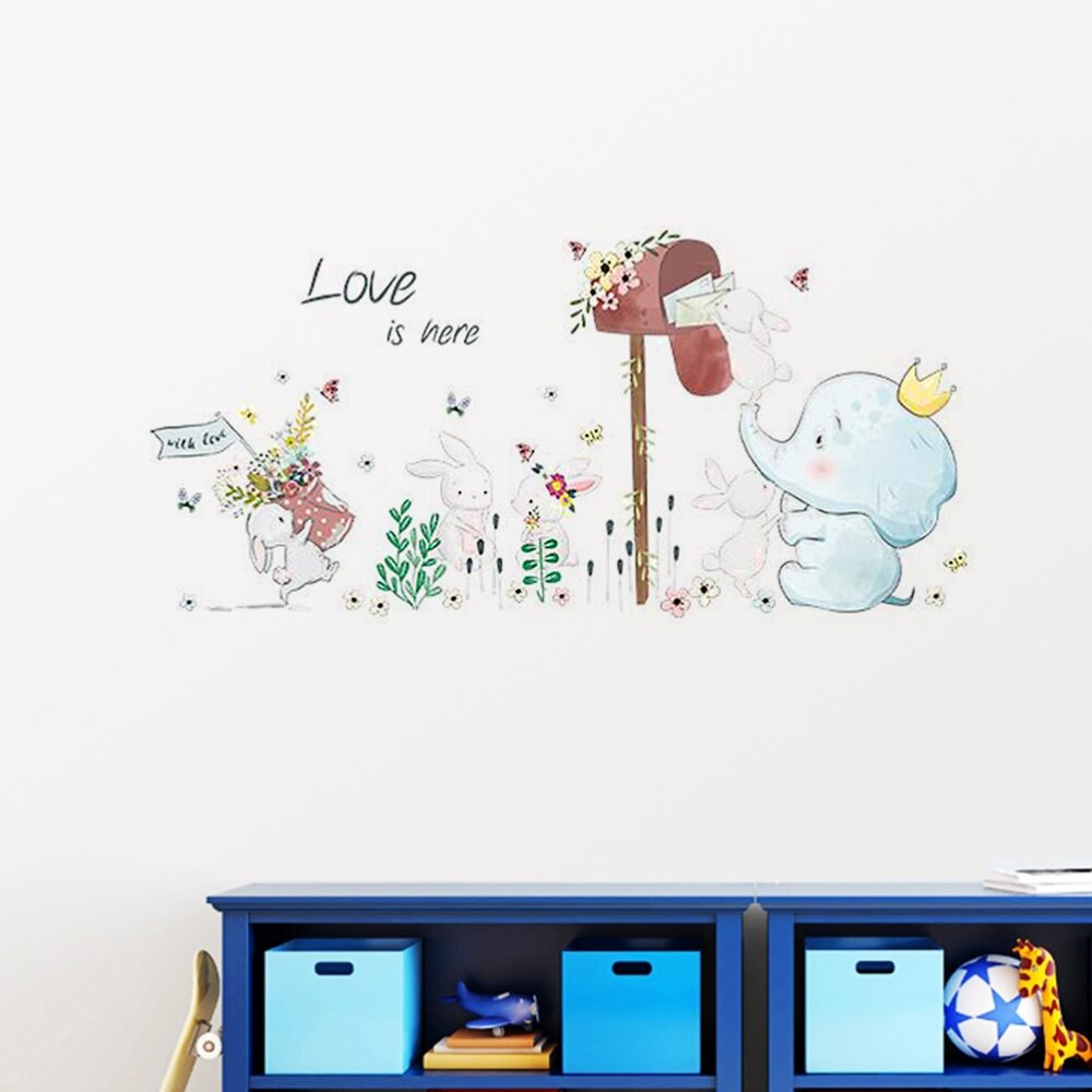 Cartoon Elephant Rabbit Animal Wall Stickers Kids Room Decoration Vinyl Wallpaper Baby Bedroom Wall Decals: Default Title