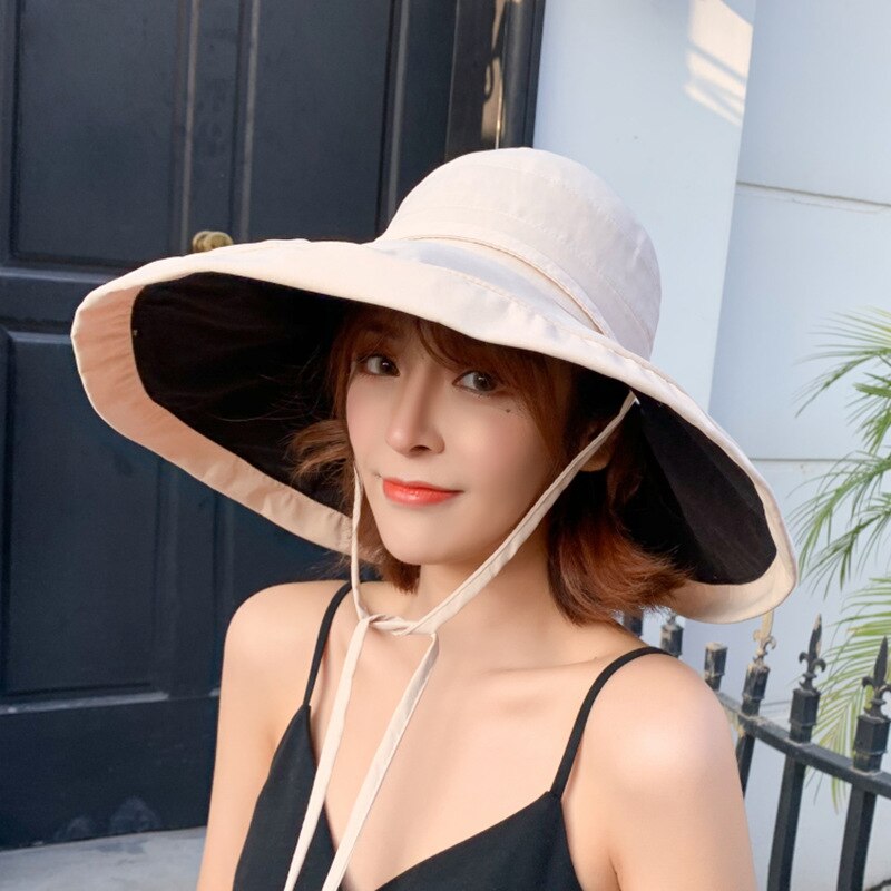 Zomer dames dubbelzijdige brede zonnehoed met grote rand voor buiten op het strand, visserspet, uv-bestendige zonnehoed, emmerhoed
