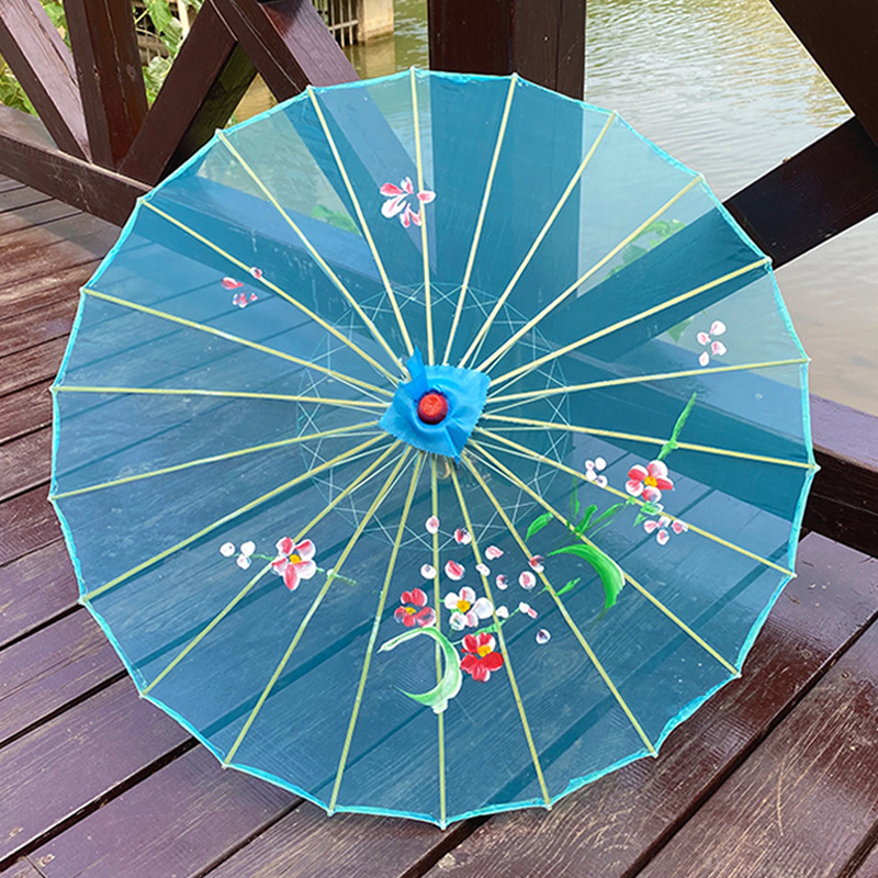 Transparent Silk Umbrella Dance Craft Umbrella Photography Decoration Ceiling Ancient Costume Prop Umbrella Women Hanfu Cosplay: SKY BLUE