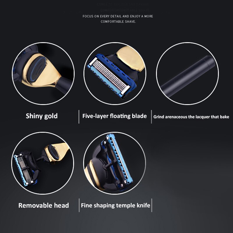 Safety Razor Men's Manual Shaver Double Edge Shaving Razor Classic Hair Removal Shaver Metal Handle with 4 Razor Blades