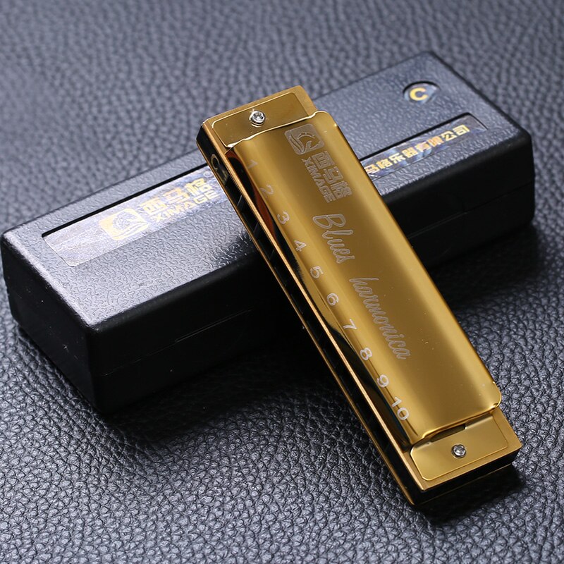 Brand 10 Gaten 20 Tone Harmonica Blues Harpen Sleutel van C Zilver Kleur Mond Orgel Diatonische harp: Goud