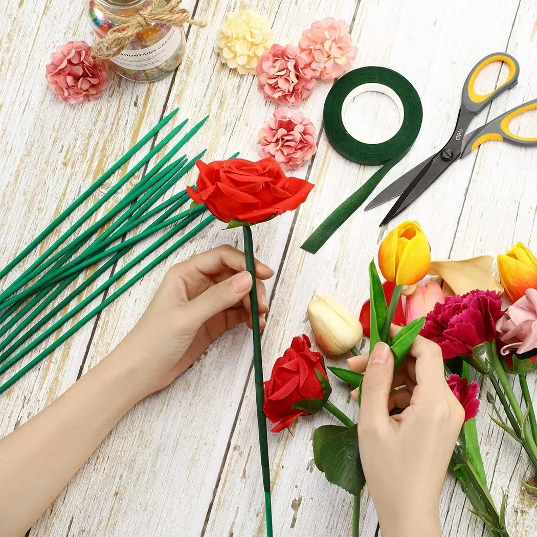 Estaca de bambú verde para plantas, 10 piezas, 40cm, palos de madera verdes, estacas de soporte para plantas florales, bastones con puntas, estaca Floral, herramienta de jardinería