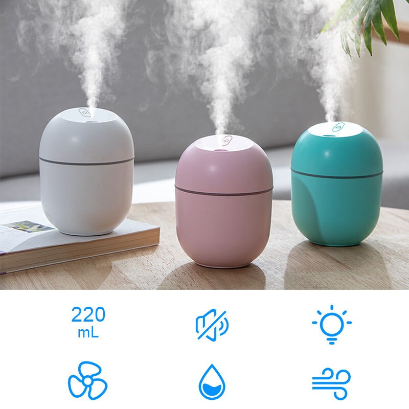 220ML Car USB Ultrasonic Mini Air Humidifier with LED Night Light 12V Essential Oil Diffuser for Home Car Purifier