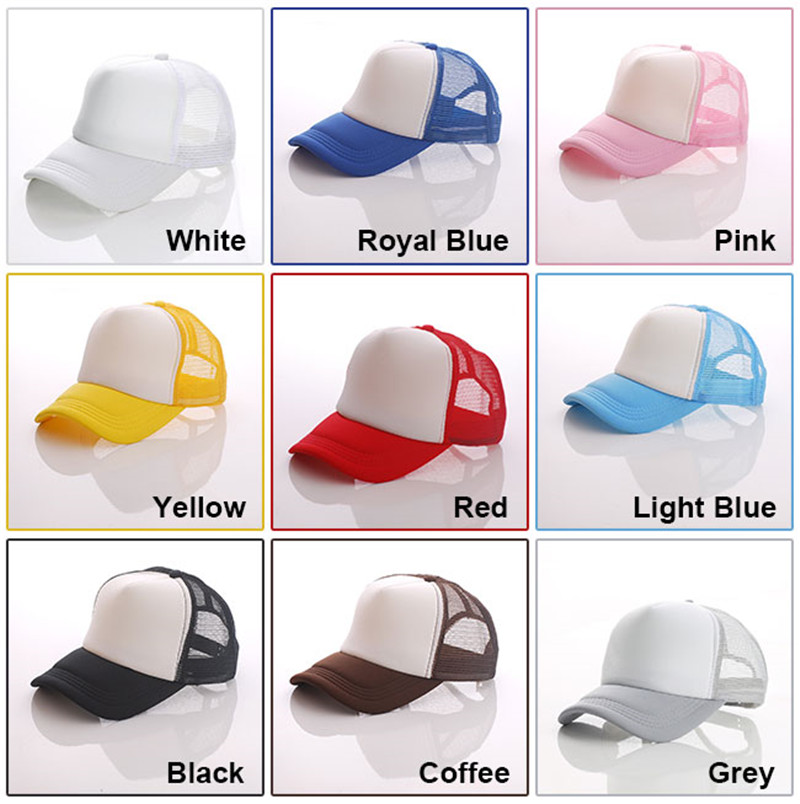 10pcs Sublimation Blank Colorful Polyester Mesh Cap Hat with Pink Grey Black Blue DIY Heat Press Printing Transfer