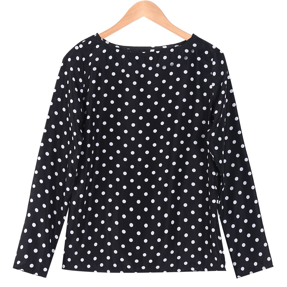 Women Spring Summer Tops Long Sleeve Polka Dot Chiffon Blouse Casual Shirts: Black / XL