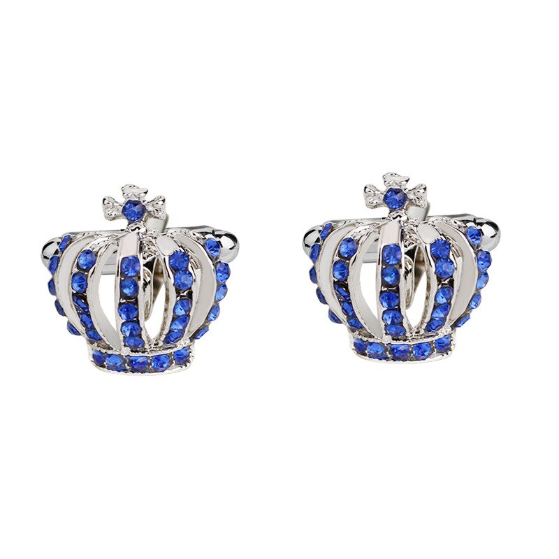Strass Krone Manschettenknöpfe für Männer Französisch Gold/Silber Farbe/Blau Hemd Manschettenknöpfe Zubehör Männer Schmuck: lan