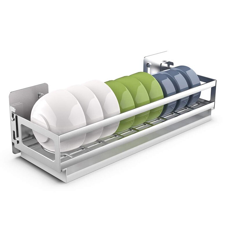 Afdruiprek voor aan de muur gemonteerde plank, roestvrijstalen multifunctionele afdruiprek voor in de keuken, kommenrek met afdruipplaat