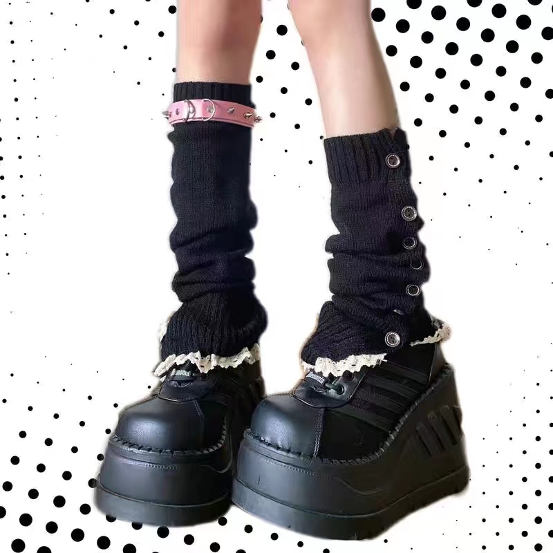 Gyaru-calentadores de piernas góticos Harajuku, calentadores de piernas sexys, calcetines tejidos a rayas, cubierta de pierna de Lolita para mujer, calcetines holgados, manguito de bota, mangas de bota: Fucsia