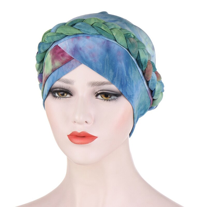Chapeau pour femmes, couvre-chef arabe, couvre-chef islamique, Turban, Hijab musulman, bonnet tressé de couleur intérieure, Hijab: Bleu