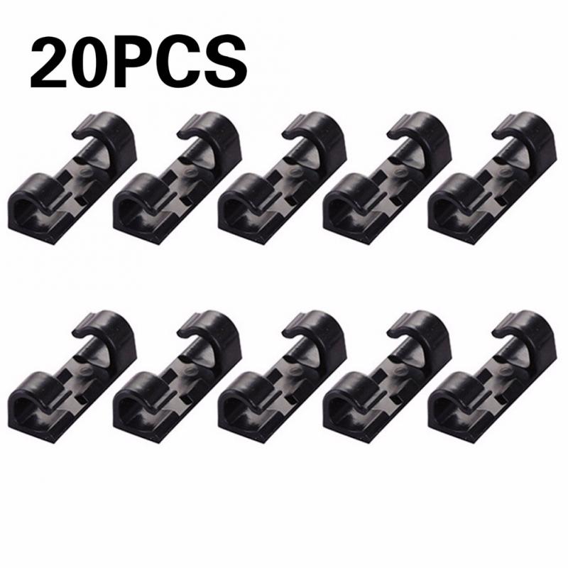 20Pcs Self-Adhesive Wire Desk Organizer Cable Clip Cable Manager Wall Wire Holder Charging Cable Winder Office Headset Line: Black 20pcs