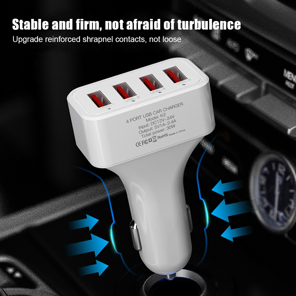 Multi-usb snellader met 4 poorten, autolader, usb-adapter voor mobiele telefoons, slimme universele oplader, draagbare oplader voor iphone en android