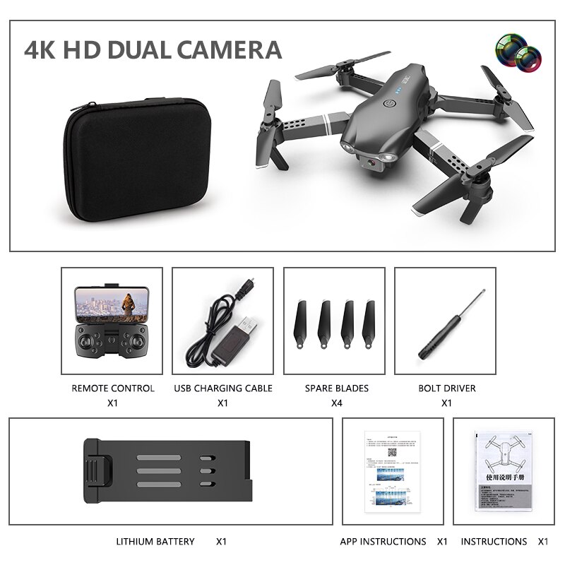 Drone RC 4K HD doppia fotocamera fotografia aerea professionale WIFI FPV pieghevole Quadcopter altezza Hold DronToy: 4K Black Bag