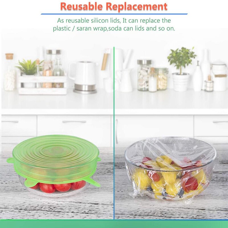Tapas elásticas de silicona de cobertura completa, cubiertas herméticas para envolver alimentos, utensilios de cocina elásticos con sello fresco, 6 uds.