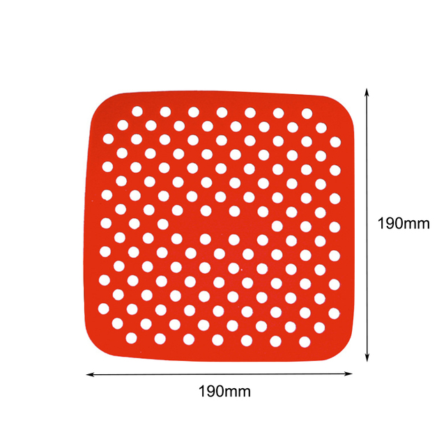 Air Fryer Pads Silicone Steamer Liners Paper Mold Air Fryer Parts Crisper Plate Airfryer Reused To Prevent Food Sticking Tool: 7.5 in Red Square
