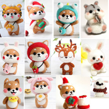 1 set wool for Felt DIY Package Hamsters, cats, dogs, Christmas , stamps needle felting, Shiba Inu Set animals