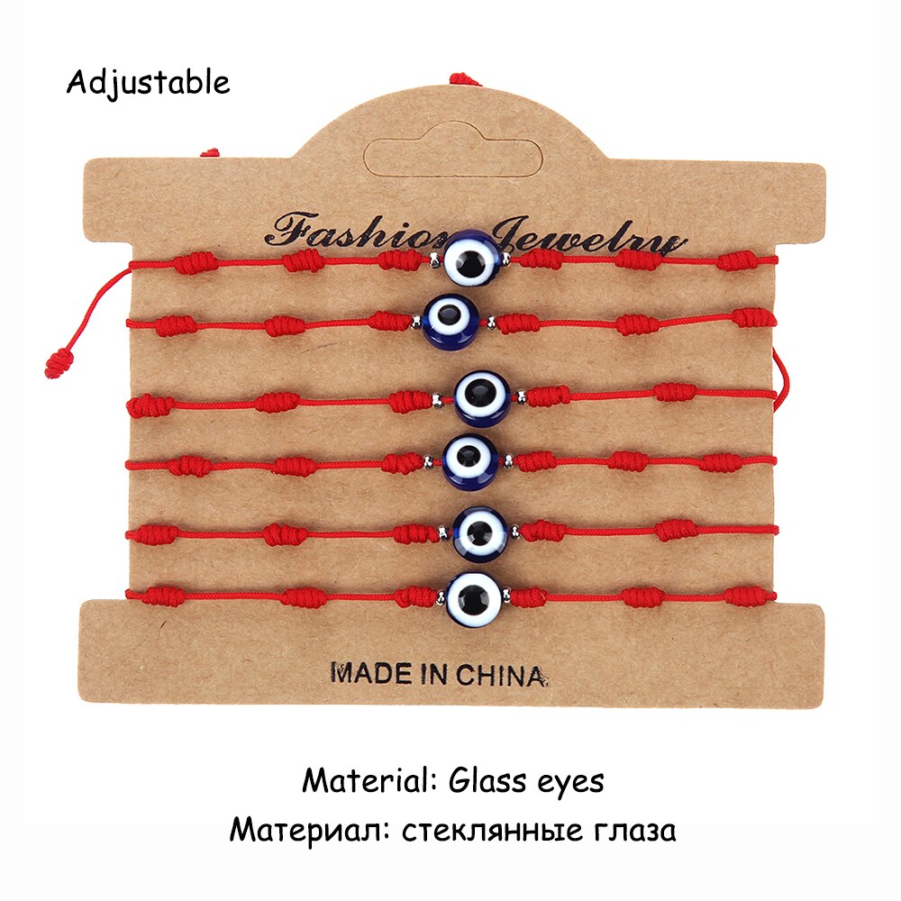 ラッキーチャーム-女性のためのトルコの編みこみの邪眼ブレスレット,赤と黒,調節可能な織りコード,アクリルビーズのチェーン,ジュエリーピース/セット