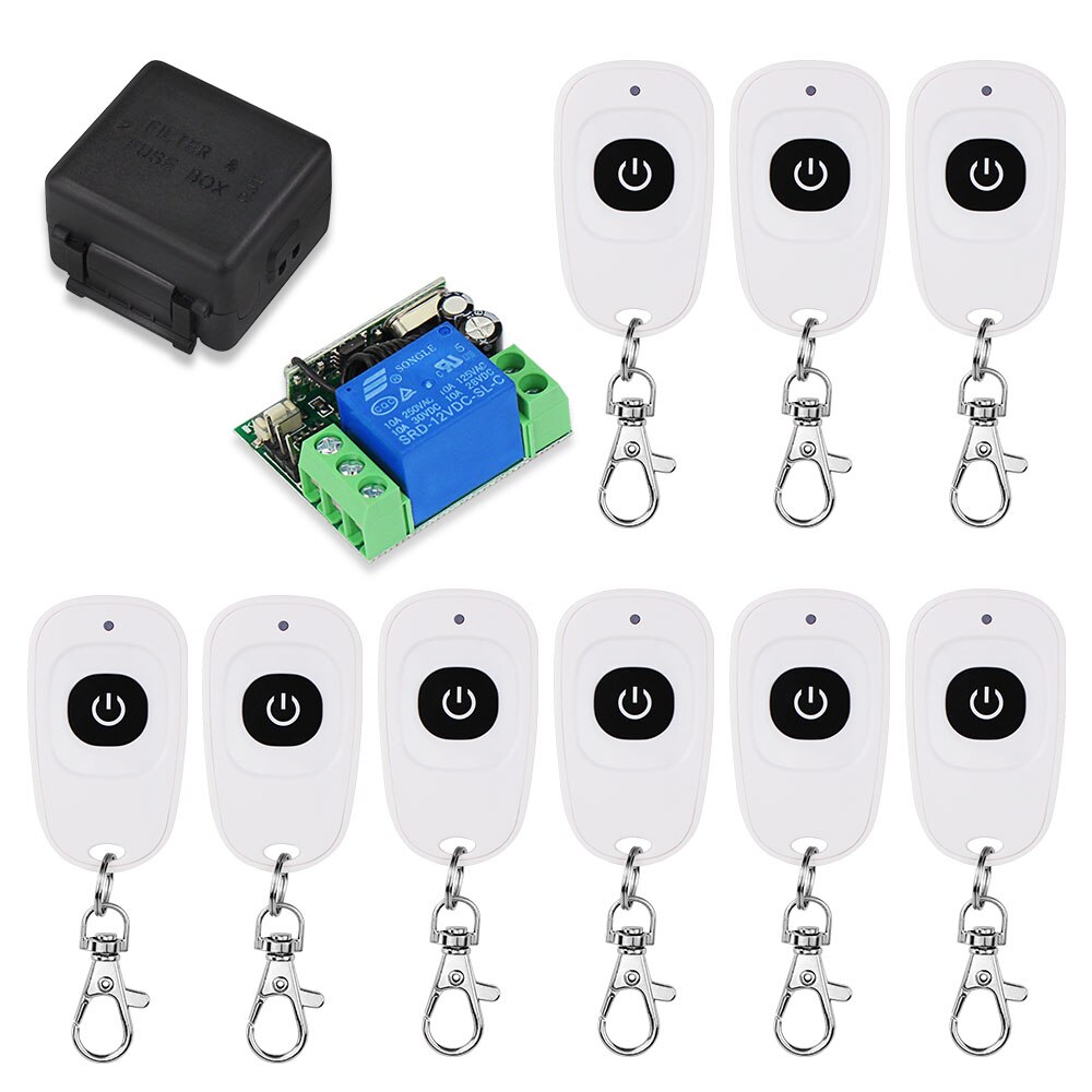 315 / 433 Mhz RF Transmitter Remote Controls Wireless Remote Control Switch DC12V 1CH Relay Receiver Module for Access Control: 9 White Remote