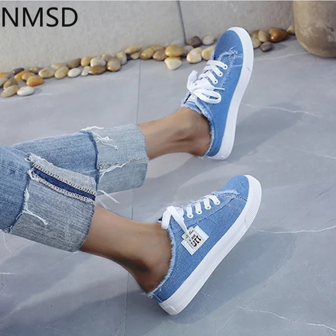 Dames Lærredssko Flade Sneakers Casual Sko Lav Overdel Snøre Sommer Hvid
