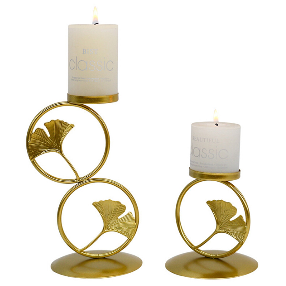 Retro guld lysestage dekorationer ginkgo blad rund ring lysredskaber romantiske bryllup rekvisitter