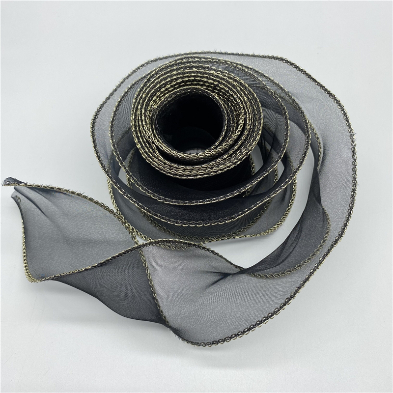 Cinta de Organza de seda con borde ondulado dorado, cintas de encaje para coser, tela, decoración de encaje, 50mm, 1 yarda por lote: 07