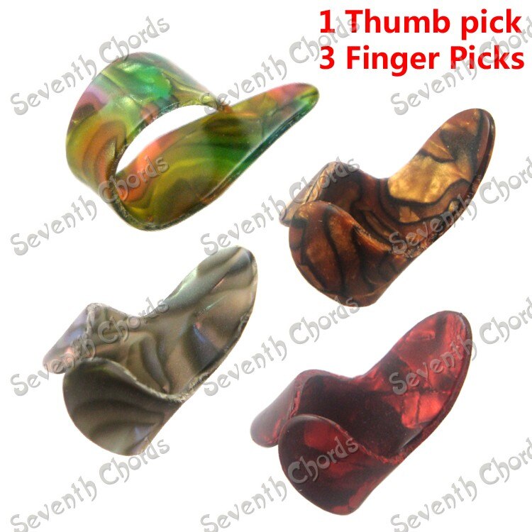 Celluloid 3 finger picks &amp; 1 tommelfinger pick som et sæt guitar picks plekter xh-tz