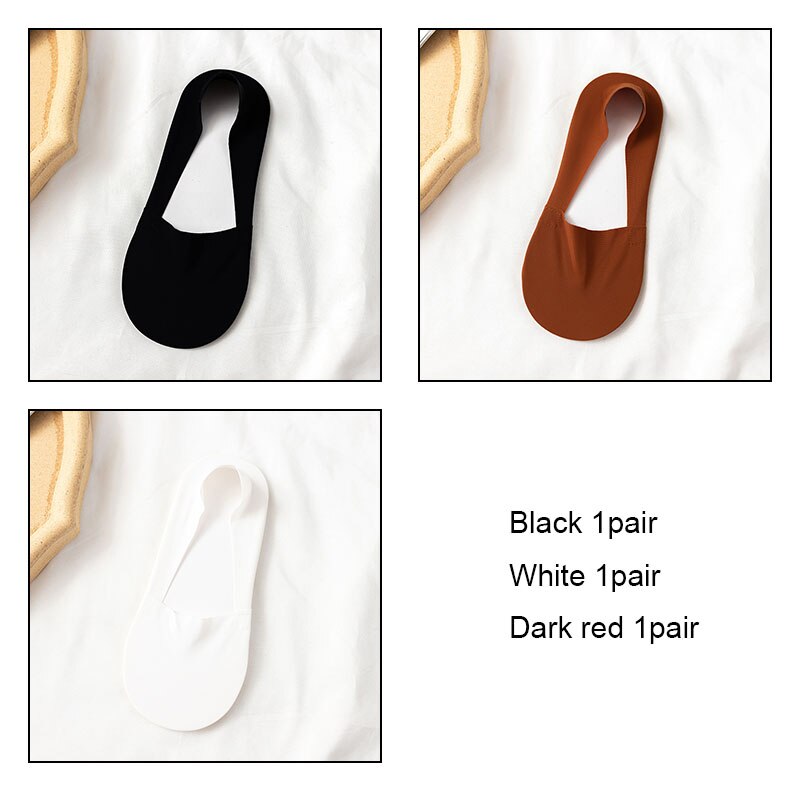 VKMONY – chaussettes invisibles en silicone ultra-fines pour femmes, 3 paires, été: Black1White1Dred1