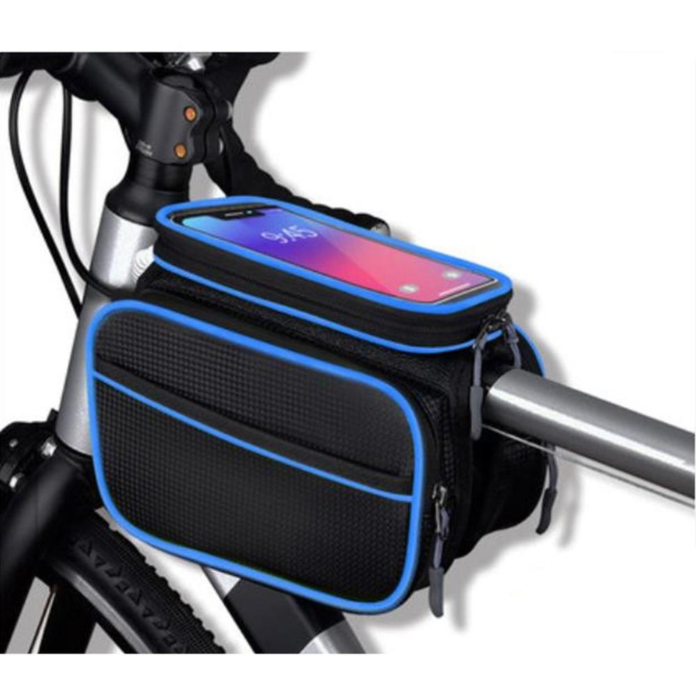 Goedkope fietstas voor mobiele telefoon, mountainbike, touchscreen tas, dubbele zadeltas, fietszadeltas, bovenbuistas, balktas: Zakblauw