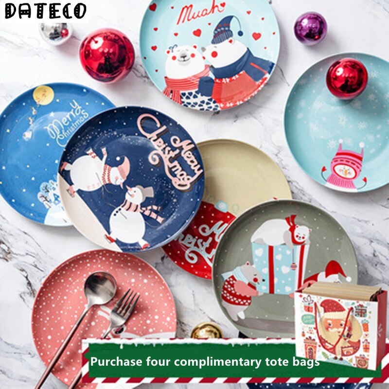 Christmas Ceramic Plate Food Dishes Cartoon Hand Painted Fruit Steak Dinner Plates Western Dinner Plate Tableware Year
