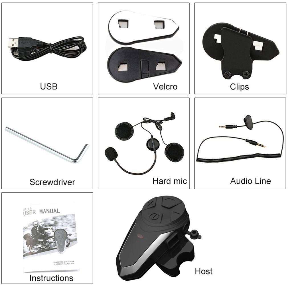 BT-S3 1000M Motorcycle Bt Interphone Motor Helm Draadloze Intercom Fm Headset Draagbare Mini Interphone