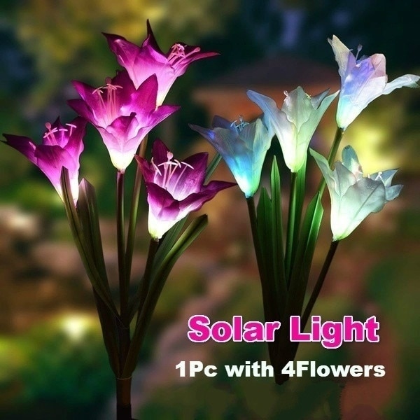 Outdoor Zonne-energie Verlichting Lelie Bloem Tuin Stake Lights Wit/Multi-Kleur Veranderende Led Solar Landschap Decoratieve Verlichting