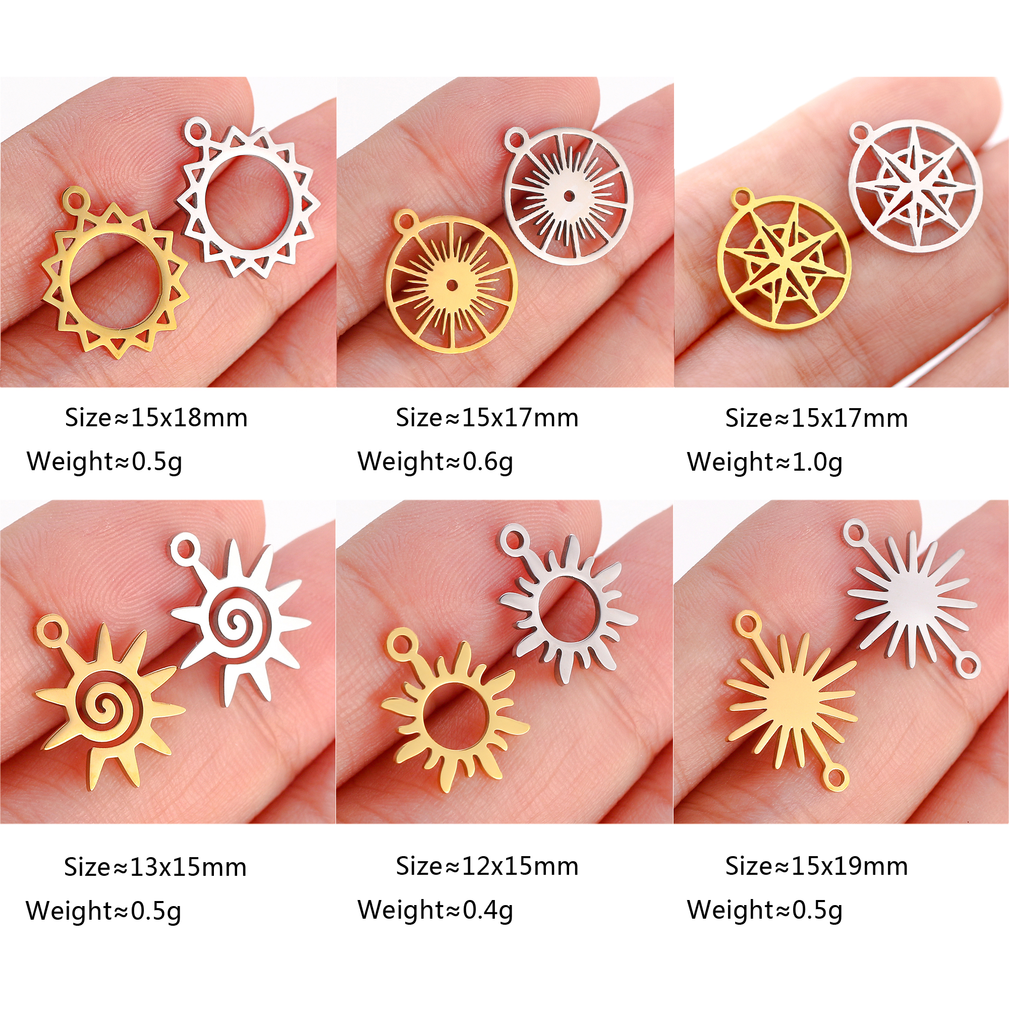 Breloques lune, soleil et étoile en acier inoxydable, 5 pièces, accessoires de fabrication de bijoux, fournitures, collier, Bracelet, pendentifs célestes, résultats
