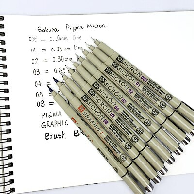 Japan Sakura Pigma Micron Drawing Pen Black Fineliner Set Manga Architecture Pen Soft Brush Graphics Sketch Art Supplies: 9pcs