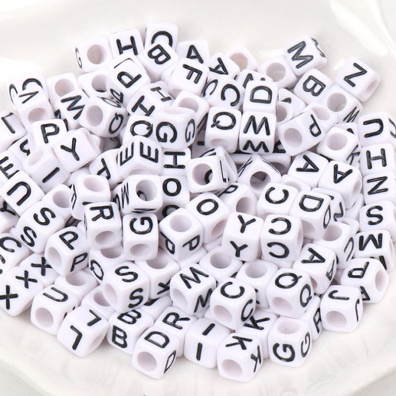 , cubo de alfabeto con letras blancas y negras, cuentas sueltas con letras acrílicas, apto para fabricación de joyas, 6mm, 100 Uds.