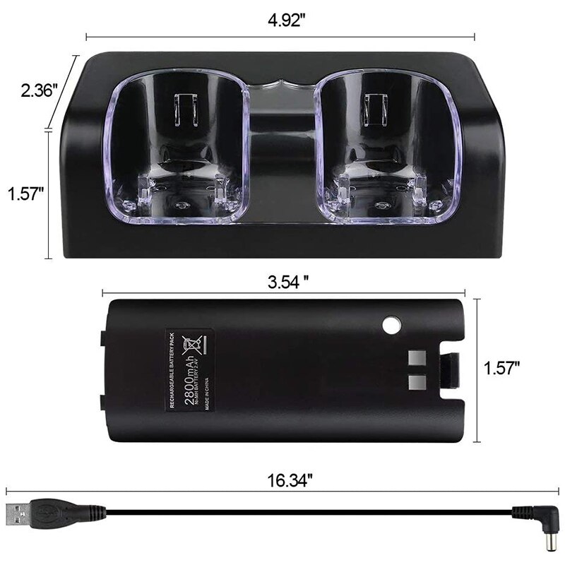 Dual Charging Dock Station with Two Rechargeable 2800MAH Batteries Charger for Wii Remote Controller