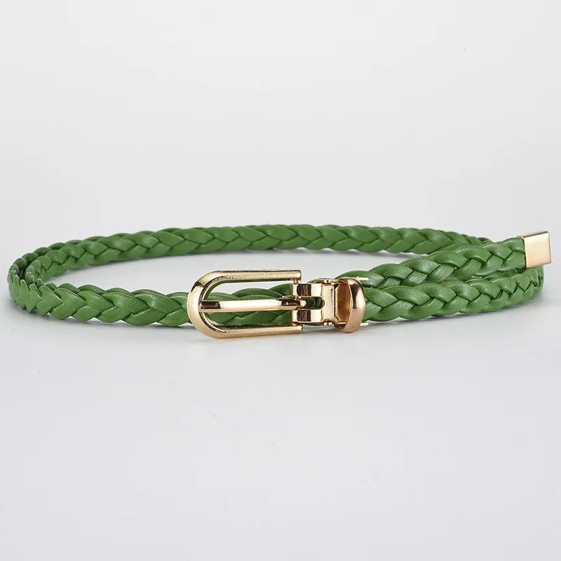 Ceinture tressée pour femmes, avec boucle dorée, ceinture fine décontractée pour étudiantes, accessoires de vêtements pour dames: green