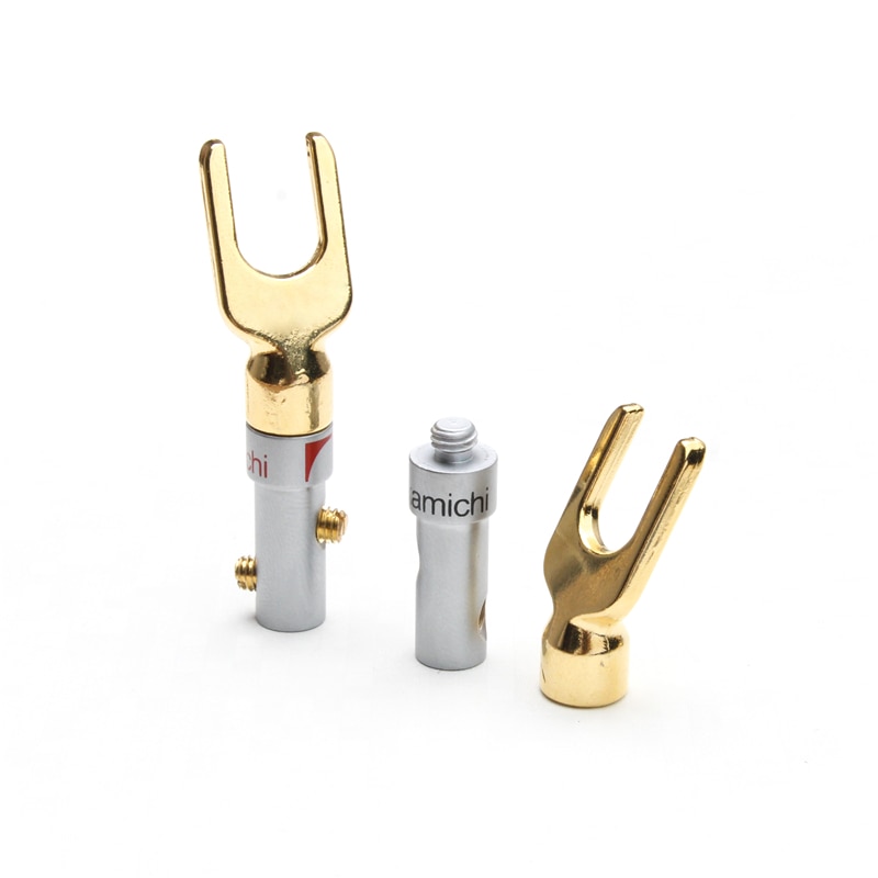 6Stck Nakamichi Y/U-typ Banane Stecker einstellen Gold-Überzogene Draht Anschlüsse Gabel Spaten Lautsprecher Stecker Adapter Audio- Anschlüsse einstellen
