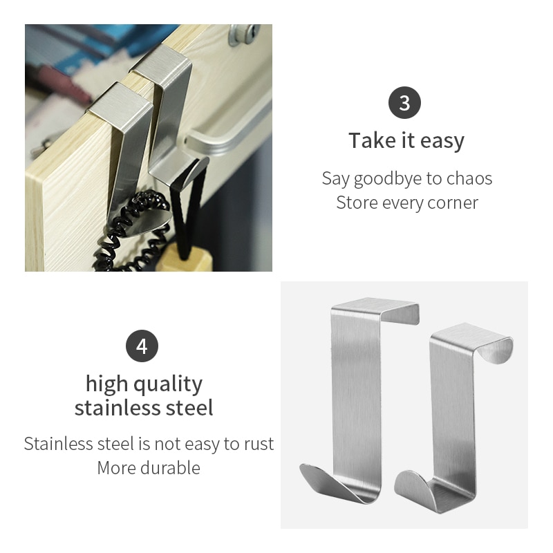 2PCS Multipurpose Stainless Steel Door Hook For Kitchen Bathroom Cabinet Clothes Towel Home Storage Hanger Hooks Holder