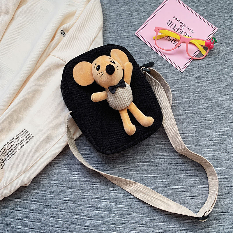 Leuke Meisjes Kleine Portemonnee Corduroy Bunny Mouse Kinderen Schoudertas Baby Jongens Crossbody Tassen Prinses Accessoires: black mouse