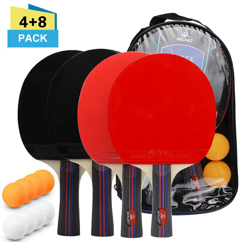Table Tennis Ball and Bat Set 4 Ping Pong Bats 8 Ping Pong Balls Pack Table Tennis Set 4 Ping Pong Balls Bats Rackets Kit
