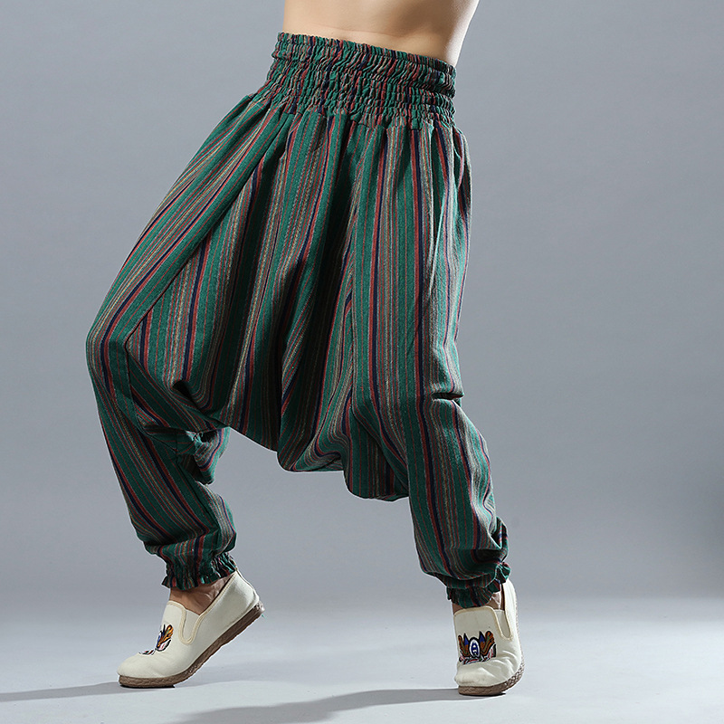 Para Hombre de algodón ropa de bebé hombre Casual Pantalones anchos a rayas Hip Hop pantalones de tiro caído hombres India Nepal pantalones holgados L XL