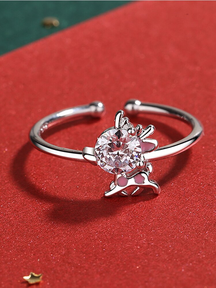Deer Elk Ring Silver Color Cute Antler Crystal Zirconia Christmas Party Rings Accessories anillos: Style 2
