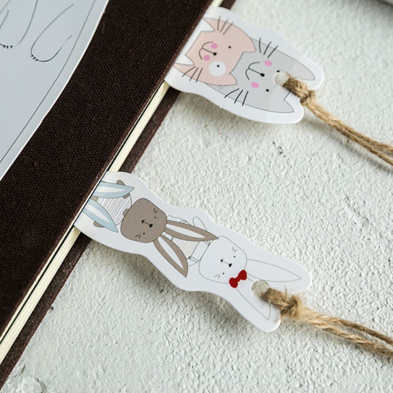 Marcapáginas de papel hecho a mano para oficina y escuela, suministros de papelería, Serie de animales de dibujos animados encantadores, , 10 paquetes por lote