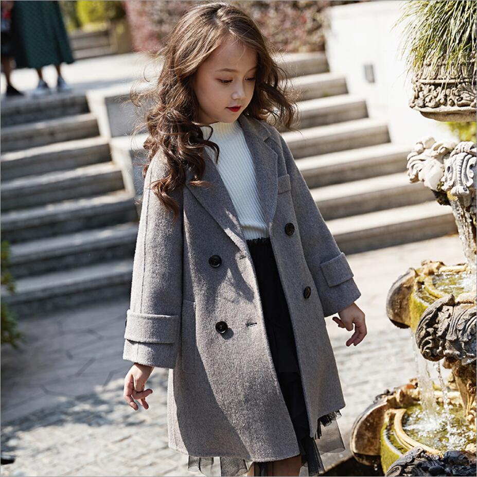 Children Girls Coats Outerwear Winter Girls Jackets Woolen Long Trench Teenagers Warm Clothes Kids Outfits For 4-14 Years
