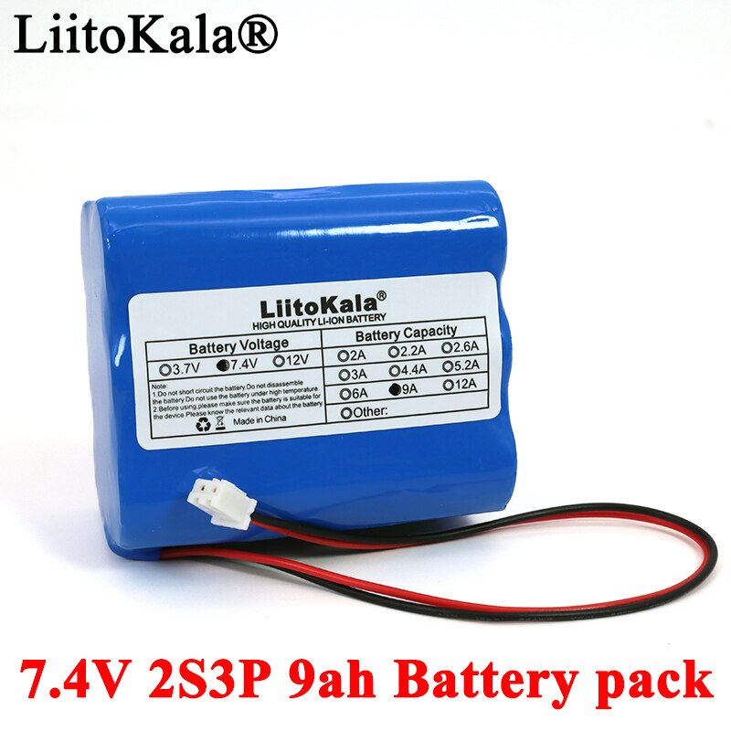 Liitokala 7.4V 18650 Lithium Battery Pack 2S 6ah 9ah Fishing LED Light Bluetooth Speaker 8.4V Emergency DIY batteries with PCB: 7.4V-9000mAh