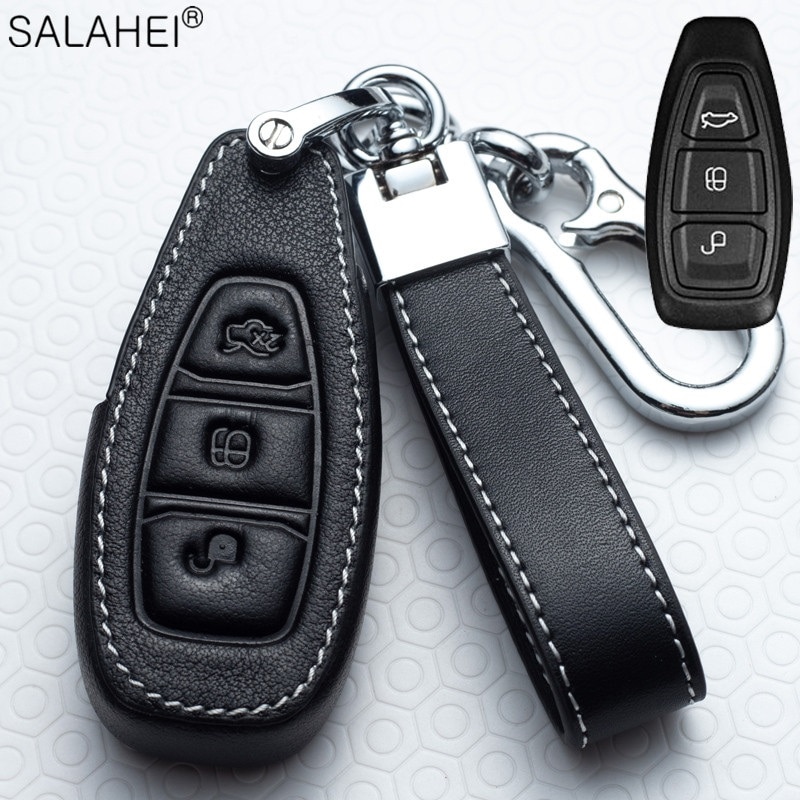Porte-clés de voiture en cuir, porte-clés, pour Ford Fiesta Focus 3 4 ST Mondeo Ecosport Kuga Ranger c-max s-max: B-black
