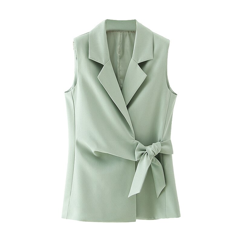 TMODA404-chaqueta verde sin mangas para mujer, ropa de oficina, abrigo Vintage con cuello con muescas, Tops elegantes, 2022: Verde / M