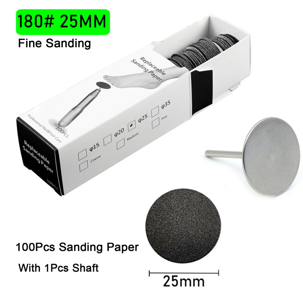 Papel de lija con boquilla de Metal para limas de pies, herramienta para quitar callos de piel muerta, herramienta de pedicura para cutículas, juego de papel de lija, 100 Uds.: Gris claro