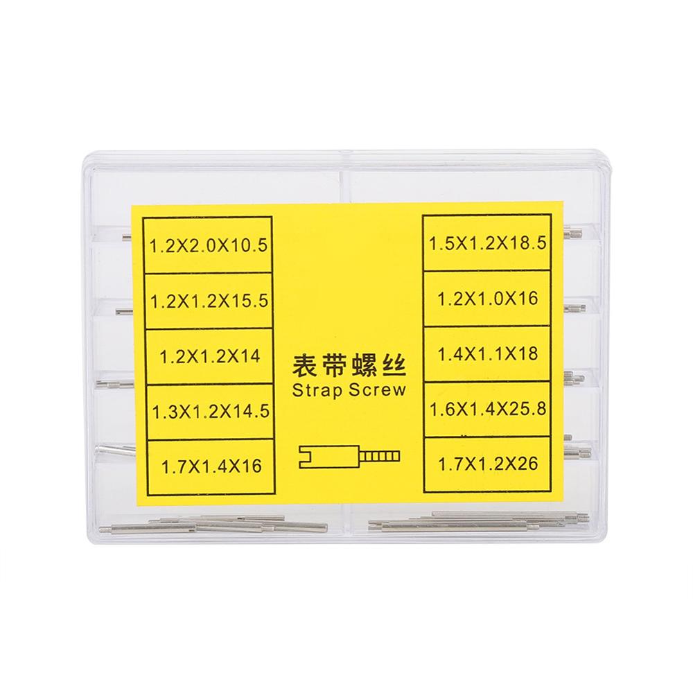 Juego de tornillos de correa de reloj de Metal con caja de almacenamiento, herramientas de reparación de reloj, accesorios, piezas para relojero, 50 Uds./100 Uds.